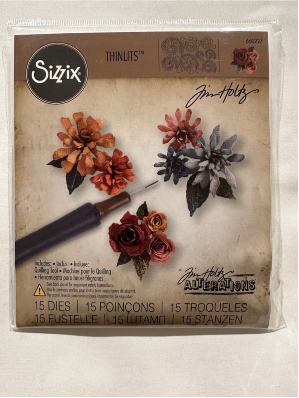 Rare Sizzix Tim Holtz Tiny Tattered Florals With Quilling Tool 660227
